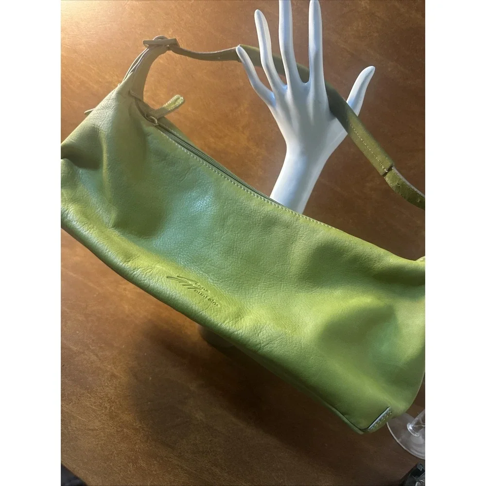 STONE MOUNTAIN GreenPebble Leather Baguette Purse Pink Lining